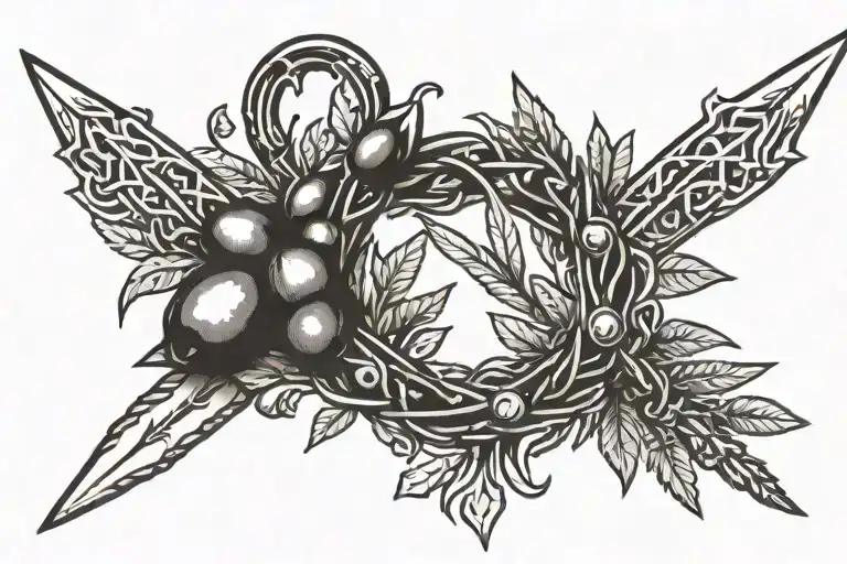 Olive wreath surrounding a Broken sword tattoo design idea