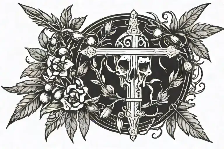 Olive wreath surrounding a Broken sword tattoo design idea