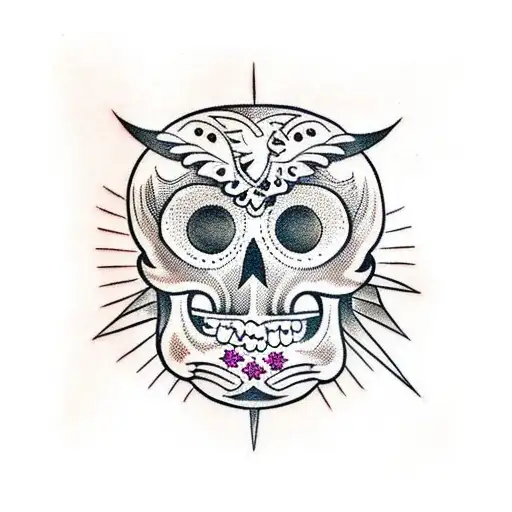 Mexican skull on owl belly tattoo design idea
