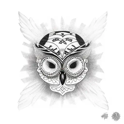 Mexican skull with owl tattoo design idea