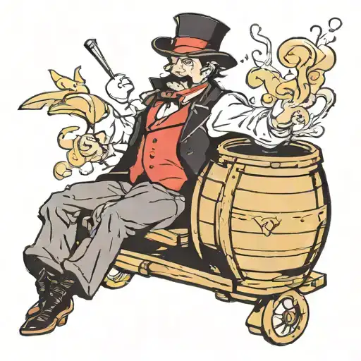 magician in a barrel tattoo design idea