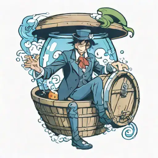 a magician coming out of a barrel  tattoo design idea