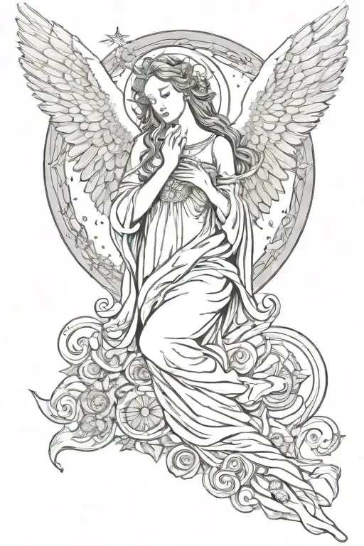 seraphim angel with sun and moon tattoo design idea
