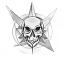  skull with a pentagram on the forehead with a snake surrounding it and with a crow flying in the background tattoo design idea