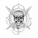  skull with a pentagram on the forehead with a snake surrounding it and with a crow flying in the background tattoo design idea