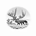 roadrunner and a moose walking in the arizona desert surrounded by saguaro cactus tattoo design idea