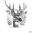 roadrunner and a moose walking in the arizona desert surrounded by saguaro cactus tattoo design idea