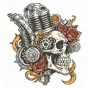 skull engine parts tattoo design idea