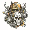 skull engine parts tattoo design idea