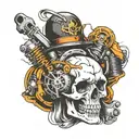 skull engine parts tattoo design idea