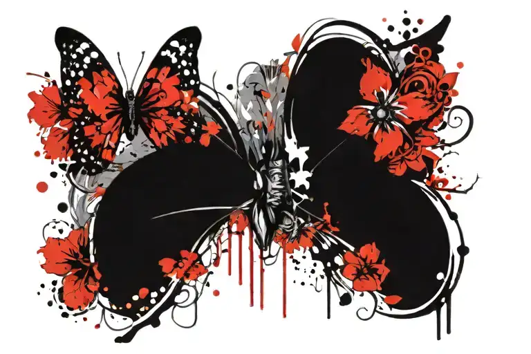 half butterfly half flower with a trail of flowers tattoo design idea
