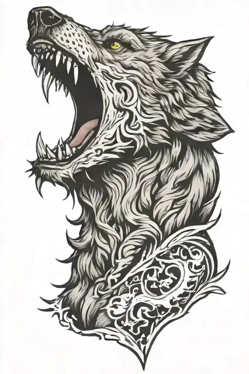 wounded werewolf howling, tearing through skin tattoo design idea