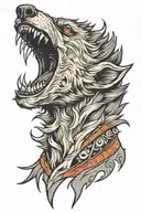 wounded werewolf howling, tearing through skin tattoo design idea