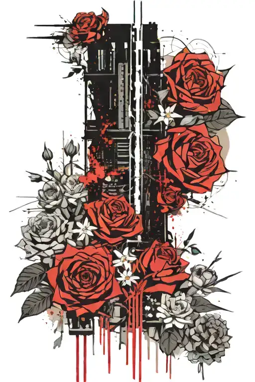 the dark tower surrounded by flowers tattoo design idea