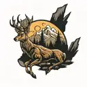 Deer, mountains tattoo design idea
