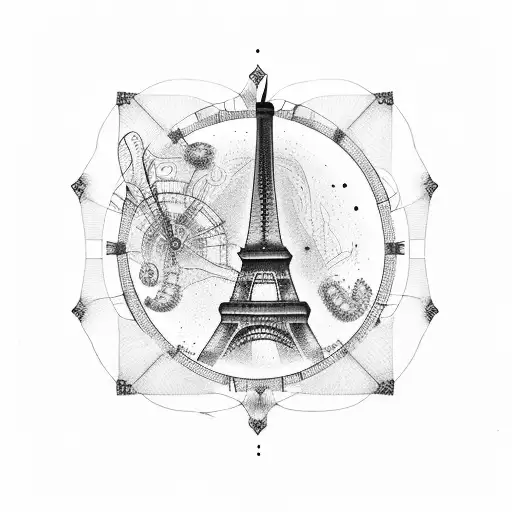 Eiffel Tower with Croissant tattoo design idea