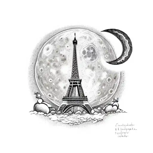 Eiffel Tower with Croissant as the moon tattoo design idea