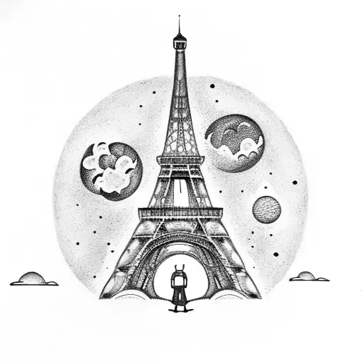 Eiffel Tower with Croissant as the moon tattoo design idea