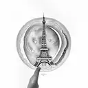 Eiffel Tower with Croissant as the moon tattoo design idea