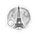 Eiffel Tower with Croissant as the moon tattoo design idea