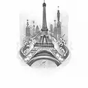Eiffel Tower with Croissant tattoo design idea