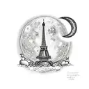 Eiffel Tower with Croissant as the moon tattoo design idea
