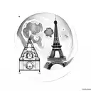Eiffel Tower with Croissant as the moon tattoo design idea