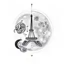 Eiffel Tower with Croissant as the moon tattoo design idea
