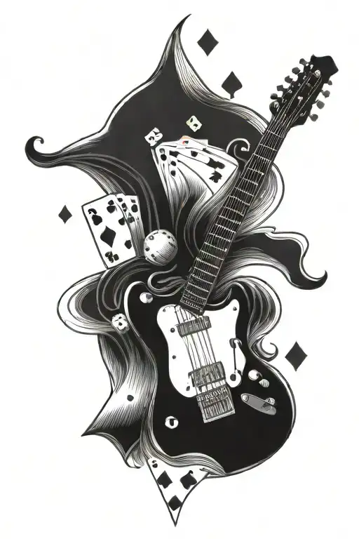 electric guitar poker chips playing cards dice   tattoo design idea
