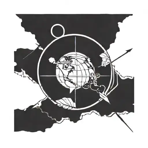 simple boho arrows bending around a simple globe  tattoo design idea