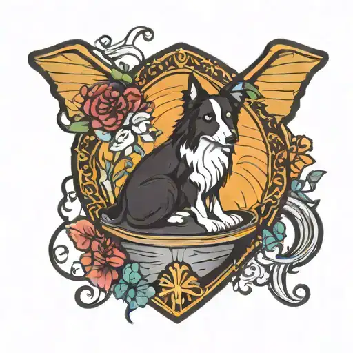 goth witch fairy inside a coffin shaped border collie outline tattoo design idea