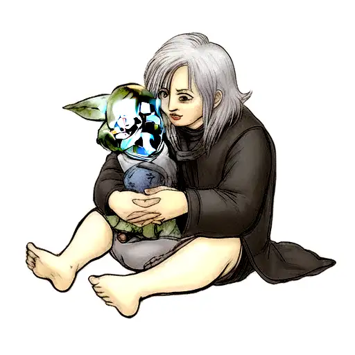 Mandalorian con Baby Yoda y Darth Vader tattoo design idea