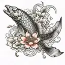 making a tattoo design with koi fish and cherry blossoms and water and red spider lily tattoo design idea