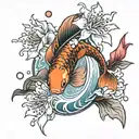 making a tattoo design with koi fish and cherry blossoms and water and red spider lily tattoo design idea