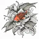 making a tattoo design with koi fish and cherry blossoms and water and red spider lily tattoo design idea