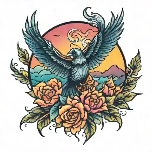 colorful sunset tattoo design idea