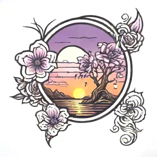 purple sunset tattoo design idea