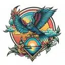 colorful sunset tattoo design idea