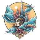 colorful sunset tattoo design idea