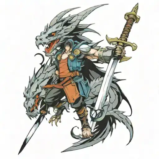 2 dragon and sword tattoo design idea