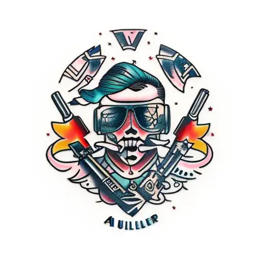 Atelier Attire logo libra uzi su machine gunflash art tattoo design idea