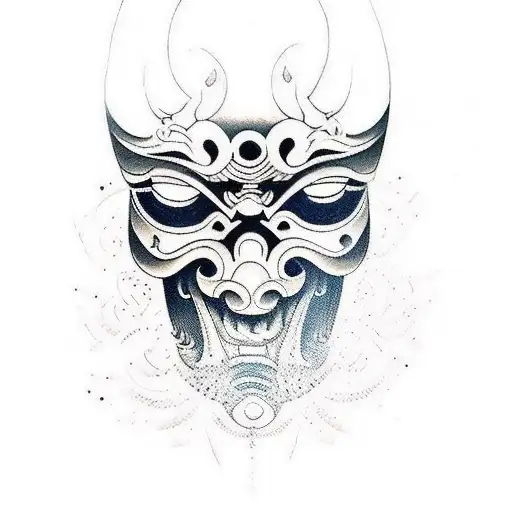 japanese hanya mask knee tattoo tattoo design idea
