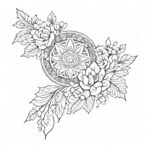 wrist cuff with flowers and mandala design tattoo design idea