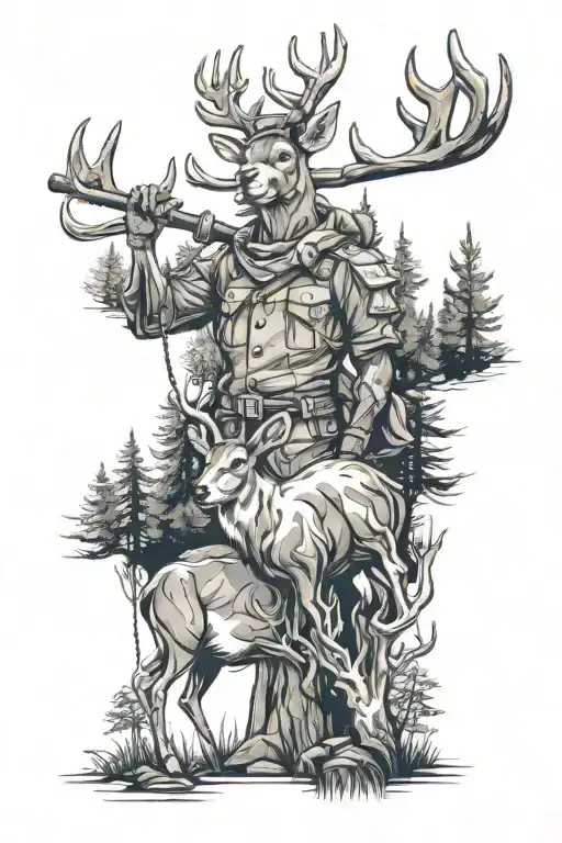 hunting deer forest surrounded tattoo design idea