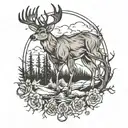 hunting deer forest surrounded tattoo design idea