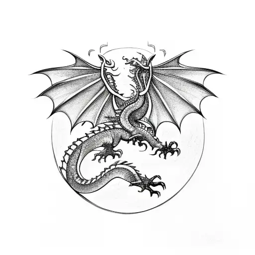 dragon with wings around open book tattoo design idea