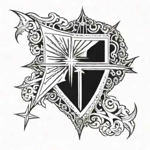 rays with cross surrounded tattoo design idea