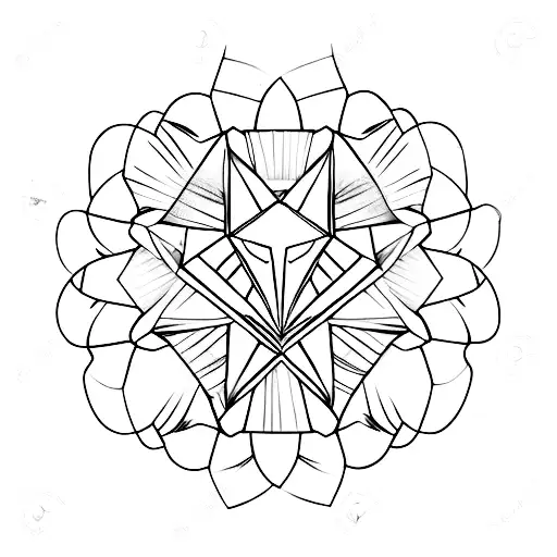 an asymmetrical diamond with a flower and spark of light tattoo design idea