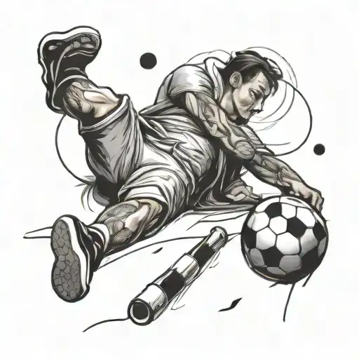 Design a tattoo of a person sleeping peacefully with sports equipment scattered around them tattoo design idea