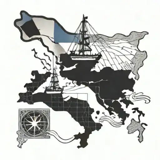 Colombia  flag, boat and map tattoo design idea